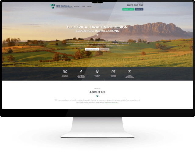 IDD Electrical Website Design Mocked Up on a PC Monitor, created by Devonport web design company The Tasmanian Web Company.
