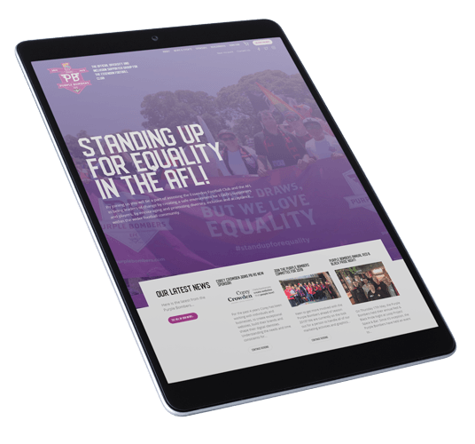 Purple Bombers eCommerce Web Design Mockup on a Tablet by The Tasmanian Web Company